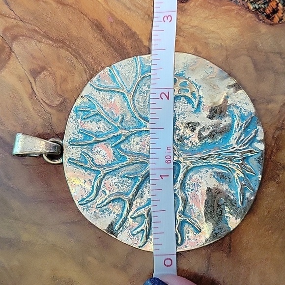 Pale Golden & Teal Colored Tree Of Life And Moon  Bigger Pendant - Picture 6 of 7